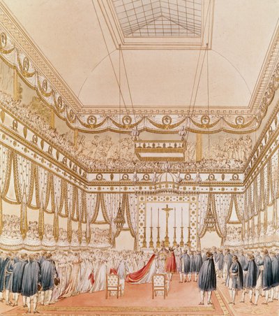Il matrimonio di Napoleone e Maria Luisa nella Cappella del Louvre (incisione a colori) da Charles Percier